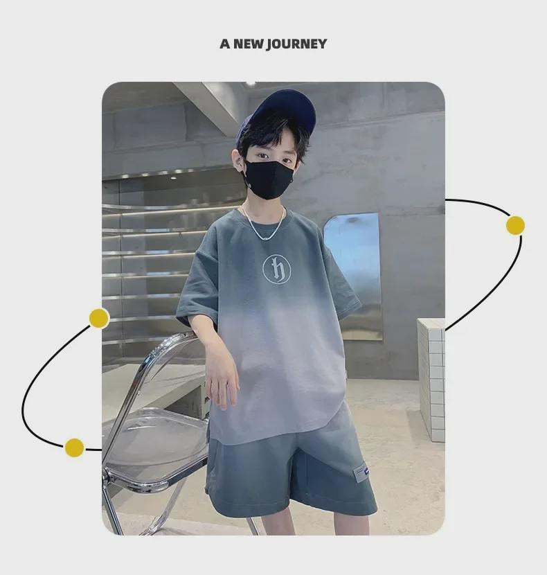 2023 Kids' Summer Sportswear: Boys' Korean Style Short-Sleeved Top & Wide-Leg Shorts Set