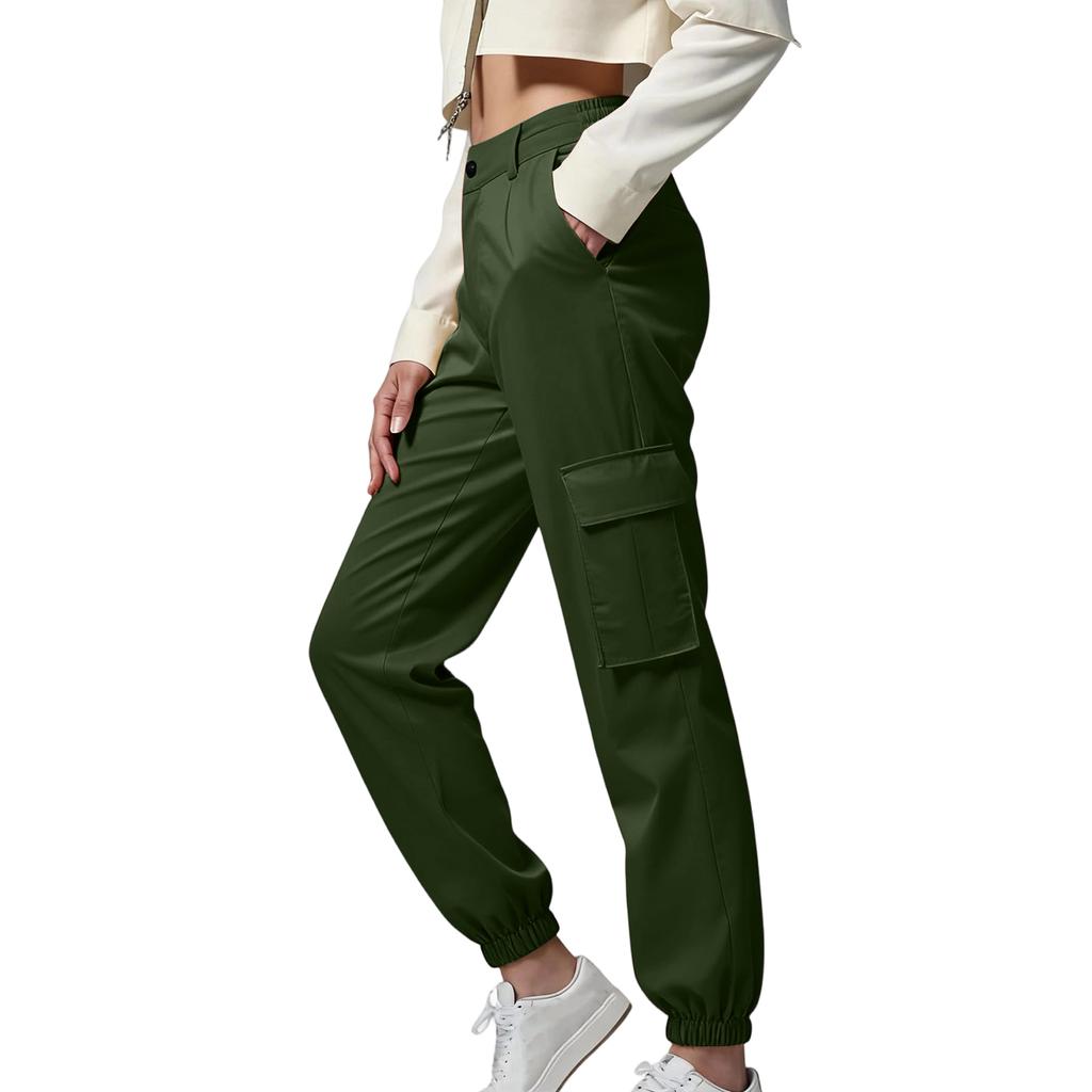 Women's Color Work Pants With Pockets, Casual Straight Leg Pants