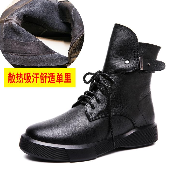 2025 Winter New Leather High-top Women's Boots Military Uniform Wind Buckle Lace-up Original Handmade Martin Boots Cowhide Single Boots