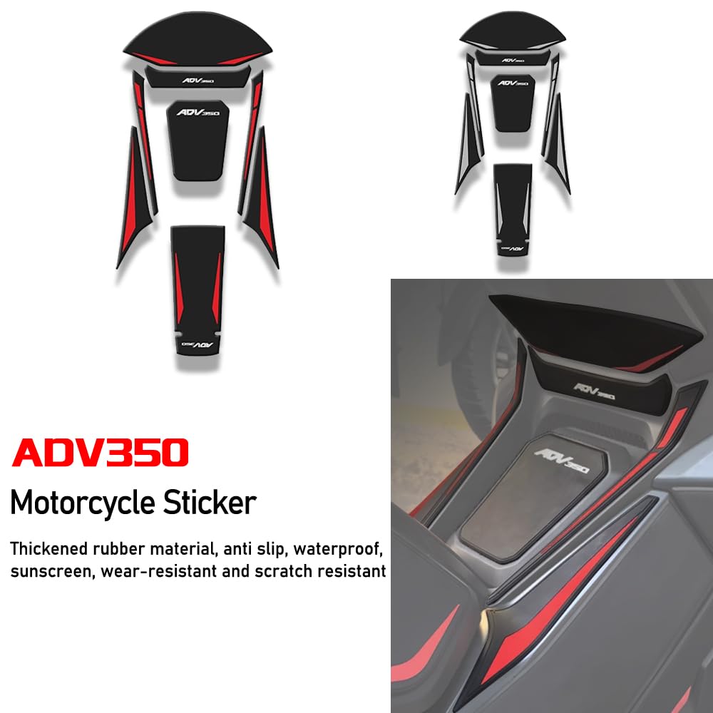 New Rubber Tank Pad Sticker Kit for ADV350 Motorcycles, Thickens Anti-Slip Sticker Body, Compatible with Honda ADV350 (Red)