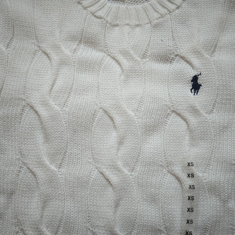 Polo Ralph Lauren FW23 Solid Color Small Pony Embroidered Ribbed Crew Neck Long Sleeve Knit Sweater Women sweater White 211706244-007