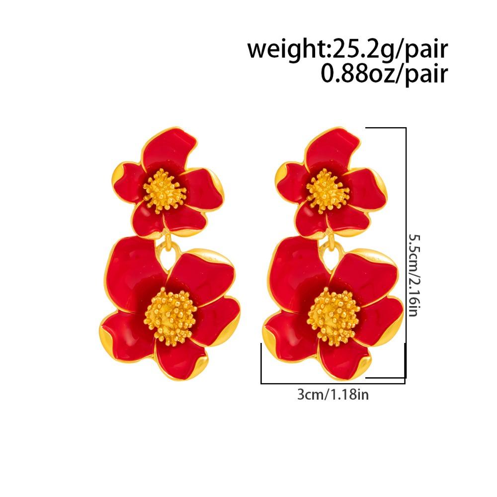 Vintage White Cold Enamel Flower Dangle Earrings for Women Gold Color Double Layer Floral Drop Earrings Party Wedding Jewelry