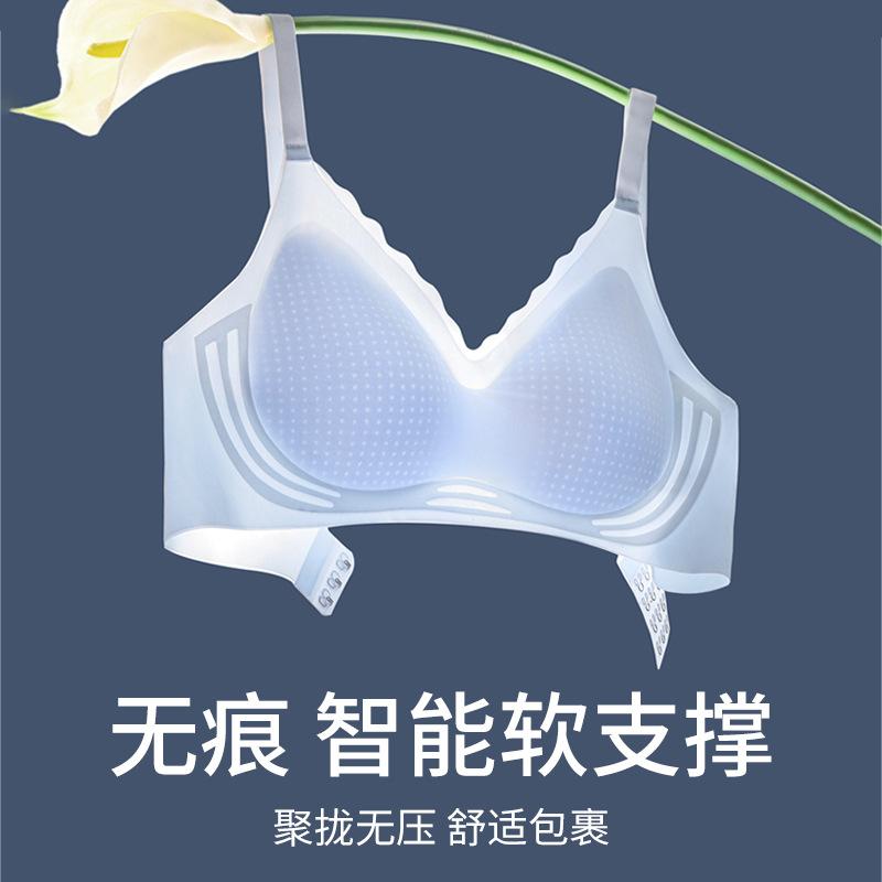 Thin Summer Cool and Breathable, Seamless Back, No Steel Ring, Soft Support Bra with Double Breasts