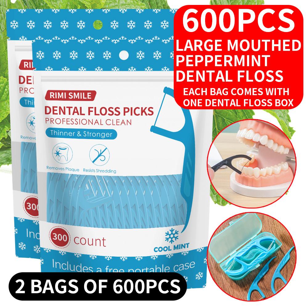 

600 шт. Синяя мята Зубная нить с широким горлышком - Поставляется с 1 коробкой для нити в пакете, Подходит для семейной упаковки