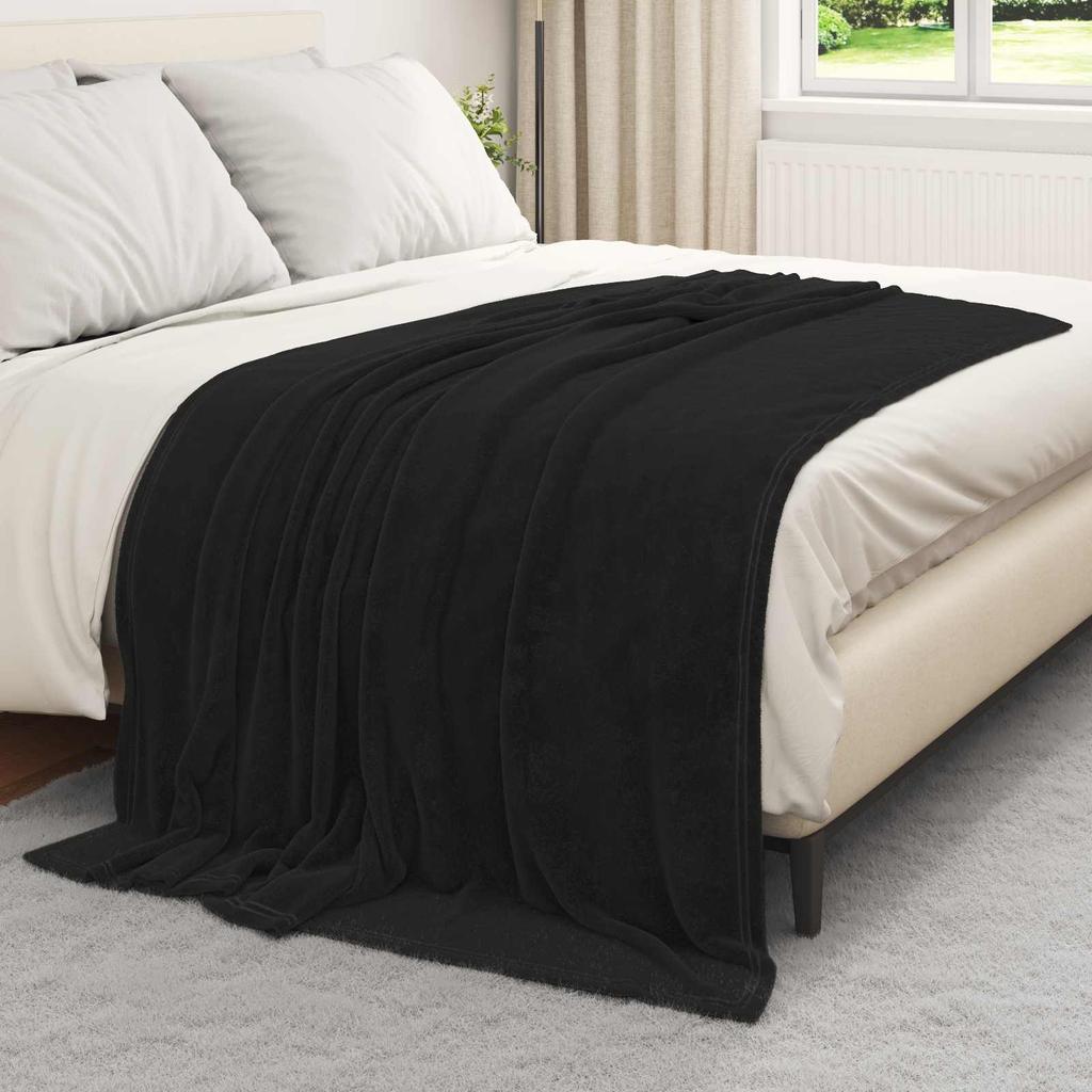 Black Throw Blanket 150 X 200 Cm Fleece