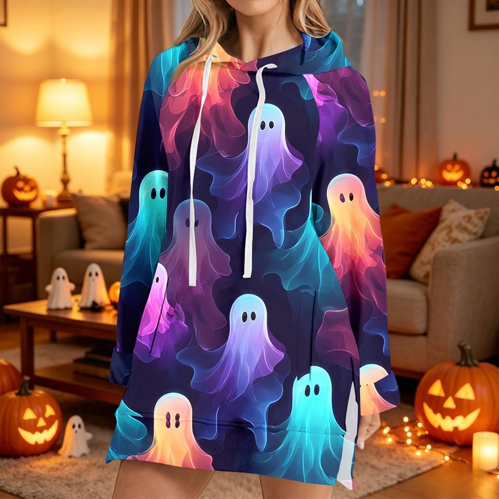 Women's Fashion Casual Long Sleeve Hoodie with Halloween Print for Fall