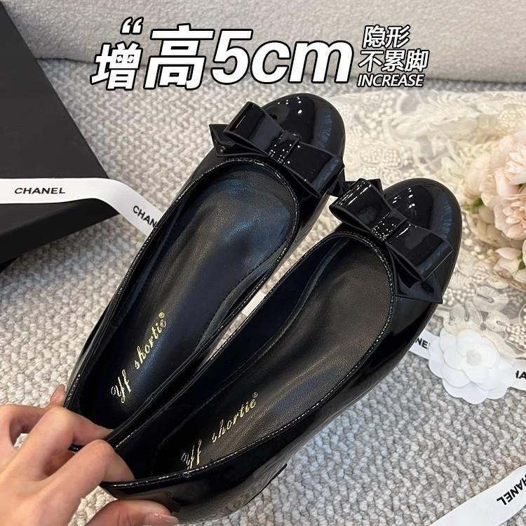 Soft Leather Version~ Small Inner Height Increase Single Shoes 2025 Spring and Summer New Bow Small Fragrant Style with Skirt Ballet Shoes