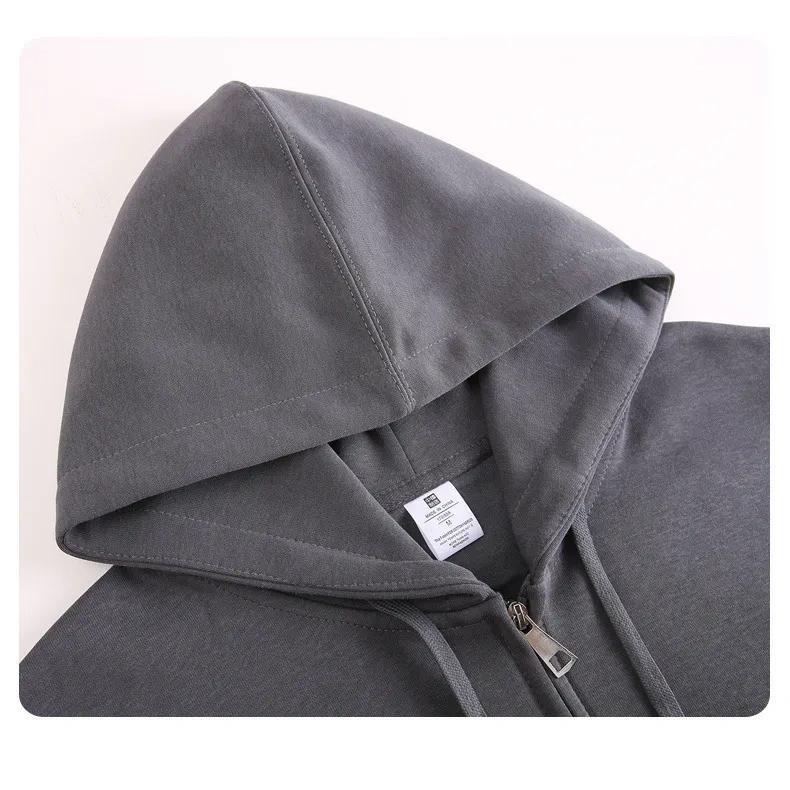 Spring and Autumn Cardigan Sweater Men's Hooded Zipper Sports Heavy Gray Jacket Men