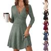 Women's V-Neck Long Sleeve Sweater Dress Casual Knit Pullover for Fall and Winter