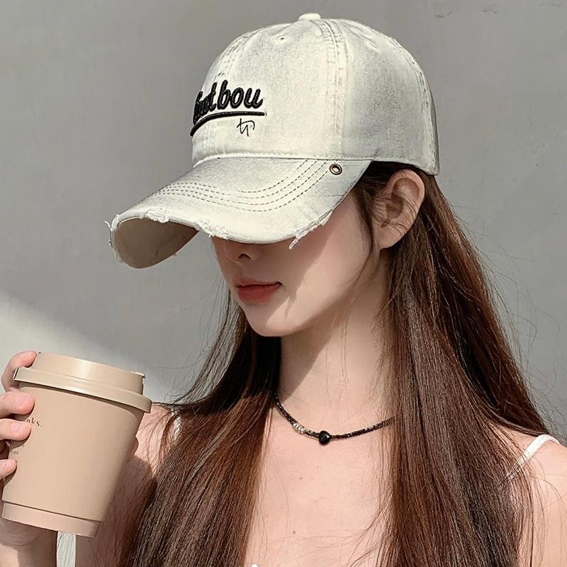 3D Letter Soft Top Duckbill Cap for Women and Men, Spring/Summer Korean Style Versatile Washed Distressed Street Fashion Sun Protection Baseball Cap