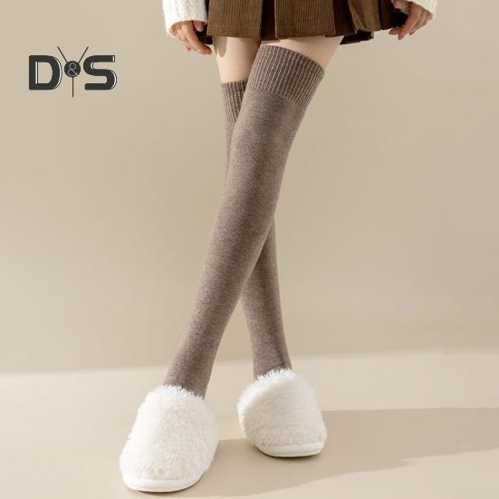 1 Pair Women Winter Socks Tihick Plush Over Knee Socks Anti-slip Solid Color Warm Thickened Stockings Warmth Socks for Various Occasions
