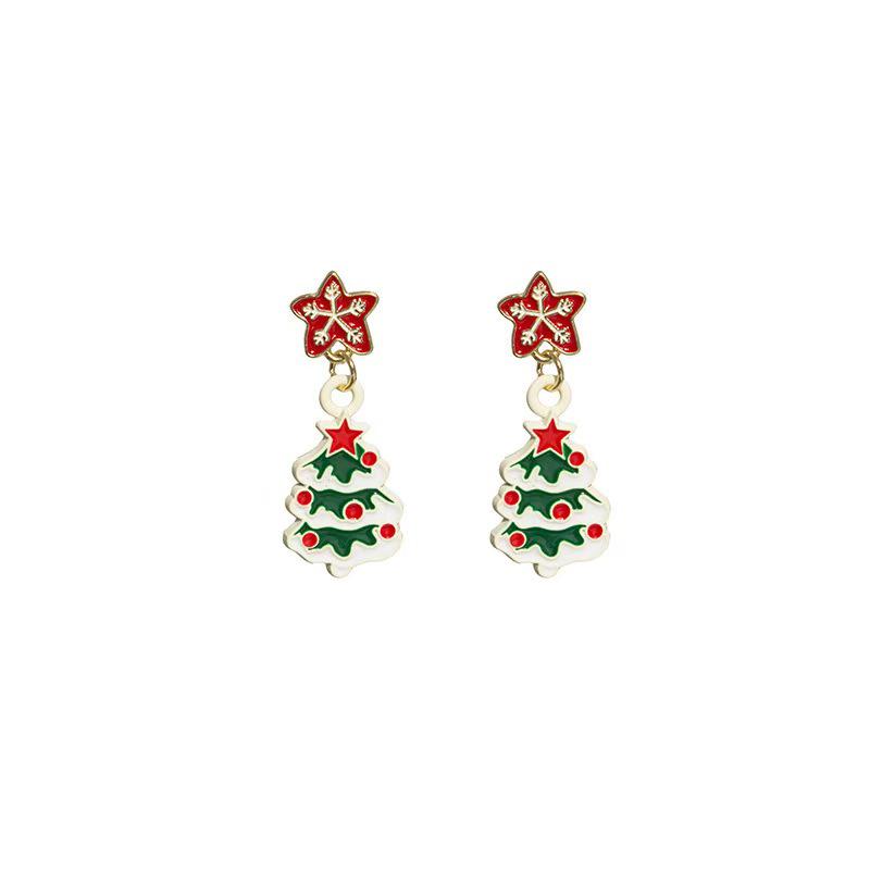 European & American Cartoon Rhinestone Christmas Earrings – High-End Asymmetrical Festive Jewelry for Women