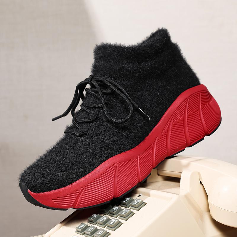 TUINANLE Women New Winter Snow Sneakers Outdoor Non Slip Thick Cotton Shoes Keep Warm Low Heels Flock Shoes