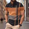 Men Geometric Color Block Short Sleeve Textured Polo Shirt