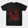 Men Black Print T-shirt Raven In Bloom Under Moonlight No-Cut Transfer Paper Print Cotton Tshirt
