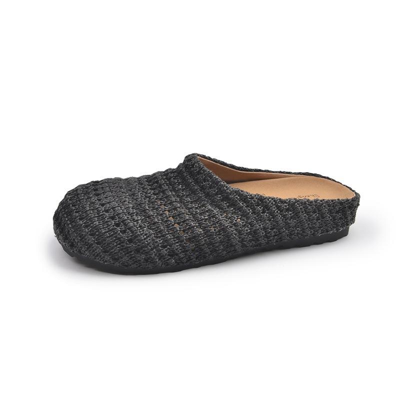 

2025 new summer hand-woven hollow baotou half slippers women s breathable seaside beach Boken shoes outside 40 чорний