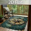 1pc 2D Flat Vintage Nautical Compass Pattern Rectangular Non‑Slip Area Rug, Indoor Home Rug for Living Room, Bedroom, Bedside