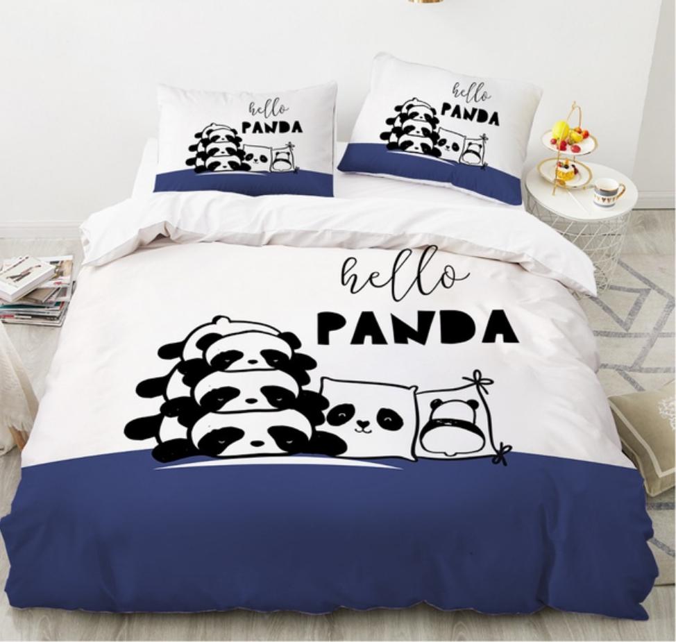 Cartoon Cute Panda Duvet Cover 3D Printed Bedding Set Children Gift Girls Single Large King Size 3-Piece Set with 2 Pillowcases