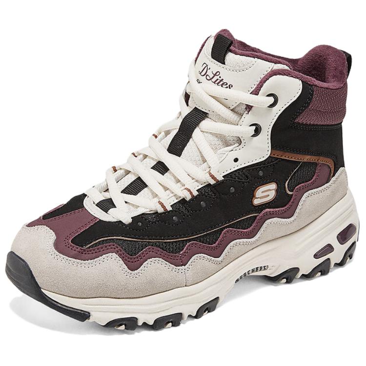 Skechers DLites Retro Fashion Versatile Durable High-Top Lifestyle Casual Shoes Women Sneakers Black Purple 168026-BKPR