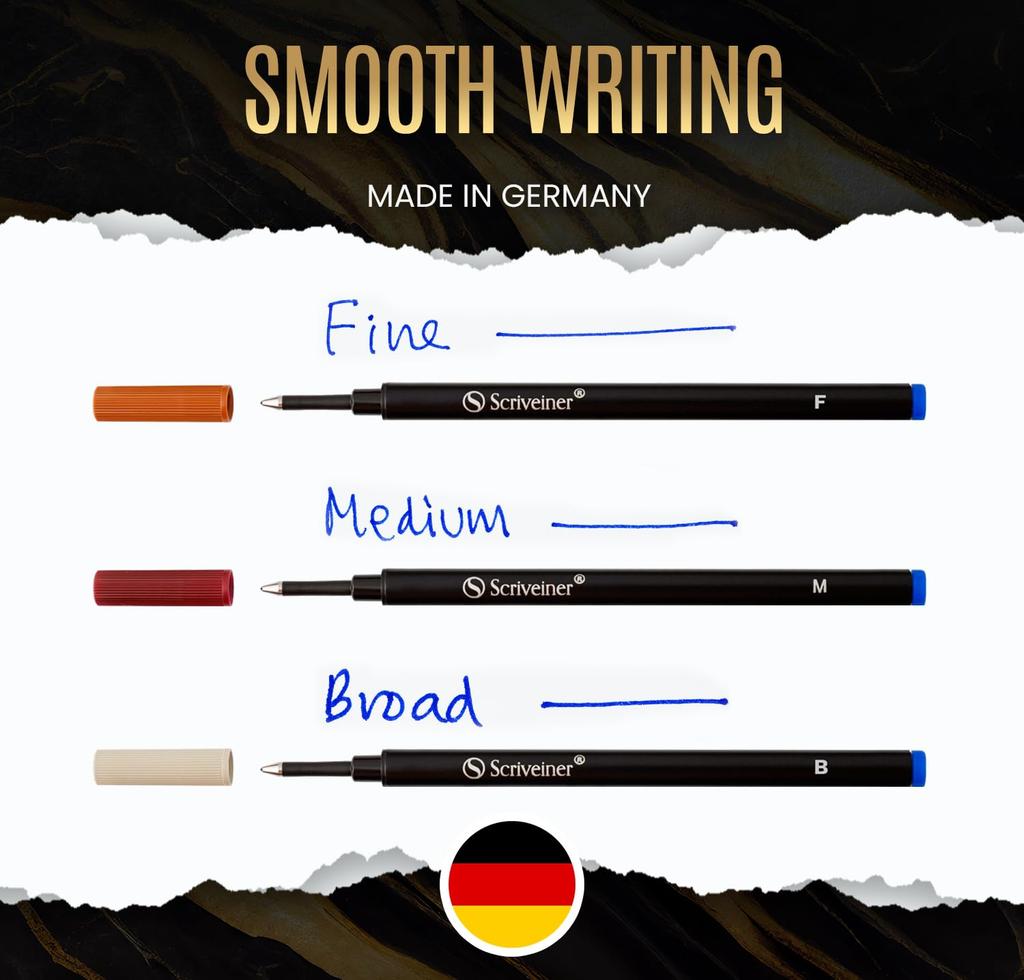 Scriveiner Rollerball Blue Fine Set of 4 Rollerball Refills for Scriveiner Pens Safety Ceramic Rollerball F Schmidt 888 Size Made in Germany Refills,