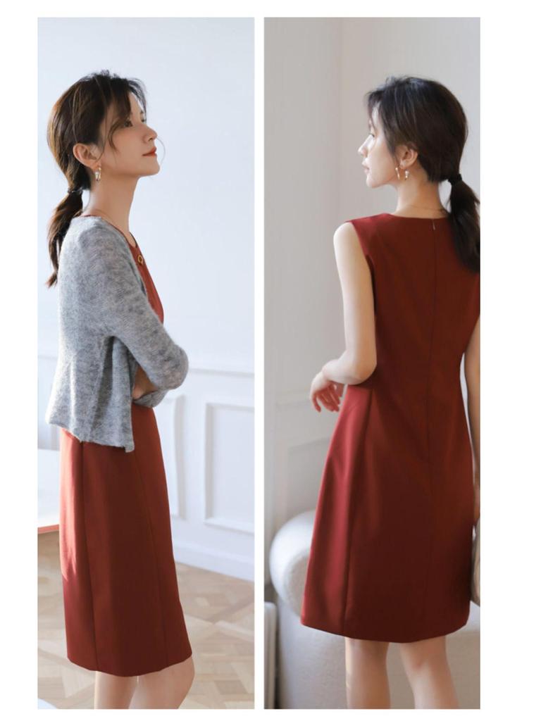 Mei Daiqian Women's Sleeveless Round Neck Midi Vest Dress - Slimming, Drapey, Professional Summer Wear