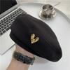 Cotton Soft Winter Beret Women Heart Metal Detail Cozy Sweet And