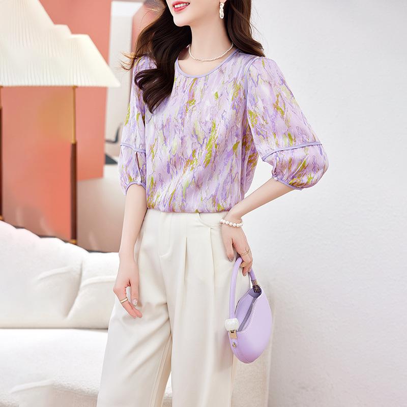 

Модный трендовый бренд, топ из шелка с плотной печатью, женская новая темпераментная рубашка из тонкого шелка-тутового шелкопряда, легкая роскошь 2XL