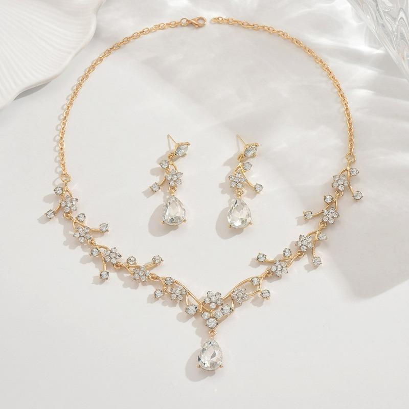 Conjunto de Joias de Colar de Liga com Strass para Mulheres Europeias e Americanas Joias para Banquete de Casamento Nupcial