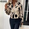 Women's Fashion Casual Spring Fall Colour Block Print Long Sleeve V-Neck Blouses & Shirts
