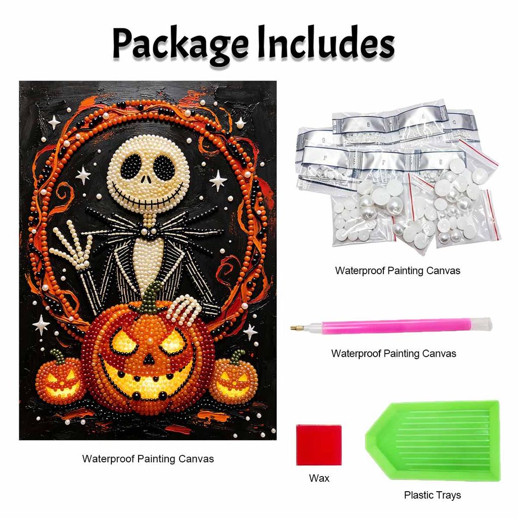 Halloween Jack Skellington Pumpkin Pearl Painting Art Kit Handmade Diy Home Decorations