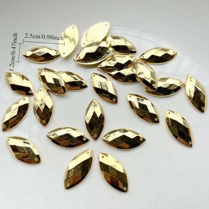 50 peças de strass dourados em formato de olho de cavalo, 12x25mm, com dois furos, usados para fazer joias DIY em acessórios de vestuário
