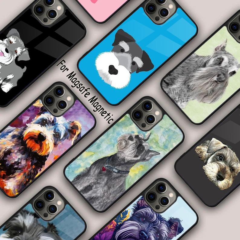 Miniature Schnauzer dog art Magnetic Phone Case For APPLE iPhone 17 Air 16 14 13 12 Pro Max 15 Plus Charge With MagSafe Cover