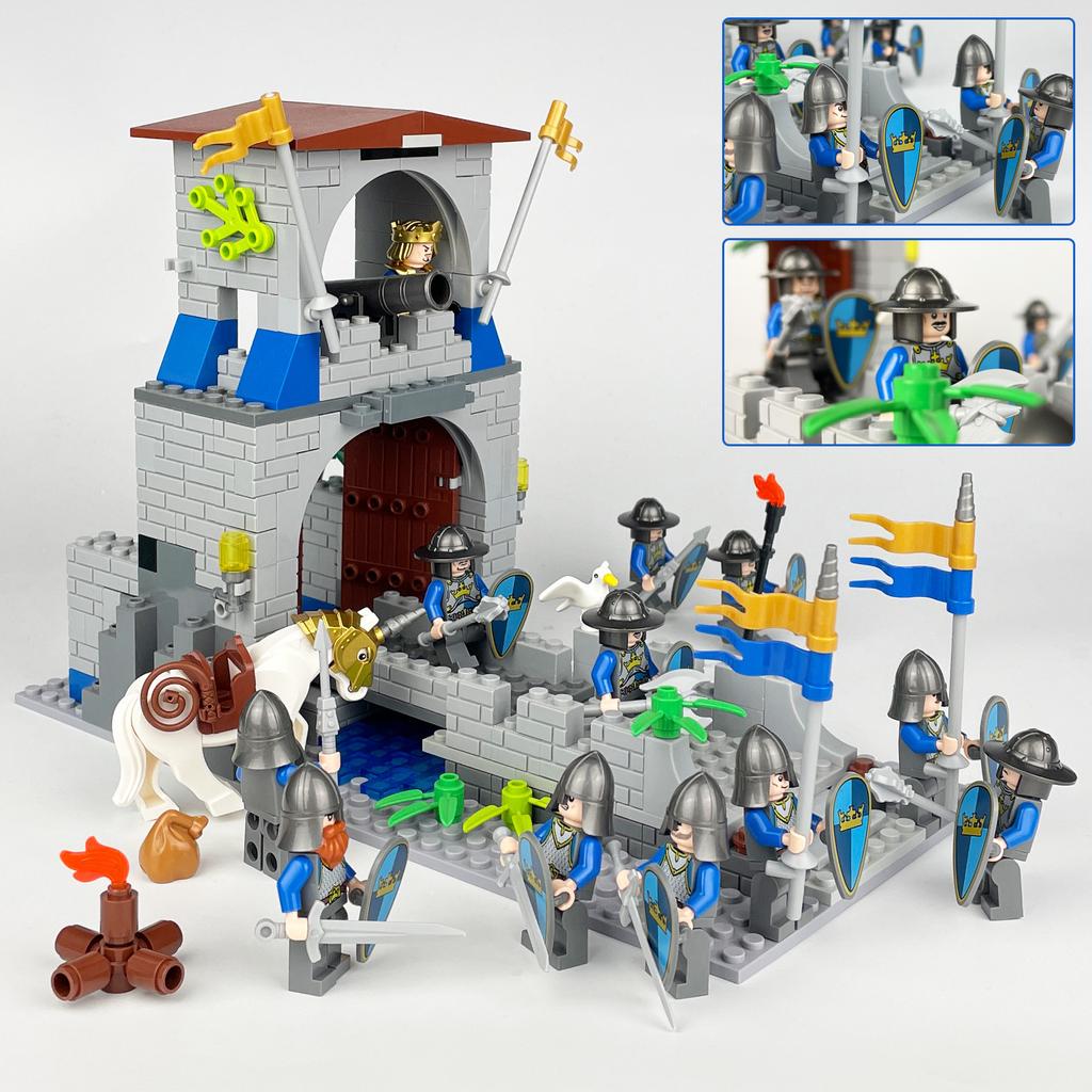 1602F Medieval Guardian Tower Building Bridge Miniature Military Building Block Model Toy