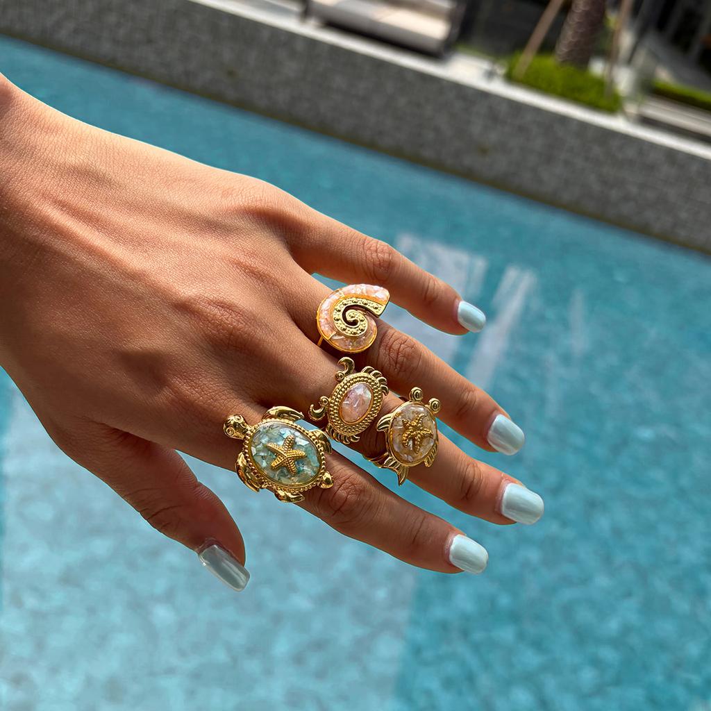 Youthway Fish Conch Turtle Crab Oil Drip Open Rings For Women 18K Gold PVD Plated Stainless Steel Rings Fashion Jewelry Gift