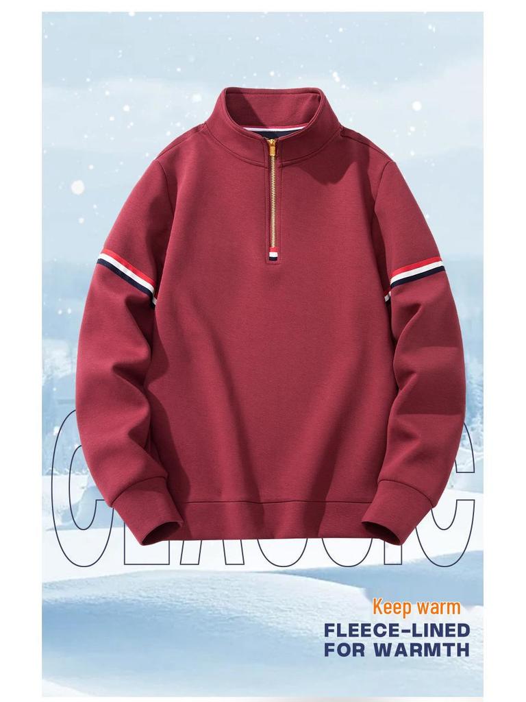 Męska bluza z kapturem w stylu retro, z zamkiem do połowy, z pluszem, gruba, nowość na 2024, luźny krój, kołnierz stojący, idealna na wiosnę, jesień, zimę.