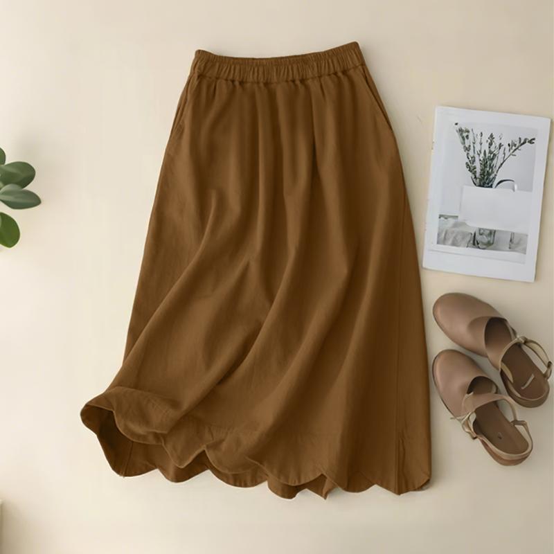 

ZANZEA Женская летняя повседневная юбка А-силуэта с эластичной талией и волнистым подолом 5XL коричневый