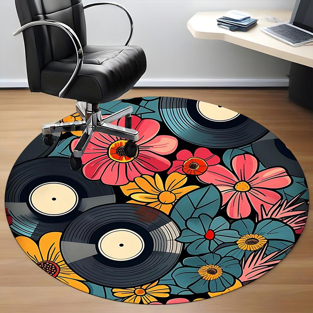 1pc Floral Music Office Round Area Rug, Indoor Mat Suitable For Office, Under Office Chairs Bedroom Living Room Home Decor, Room Deco 046