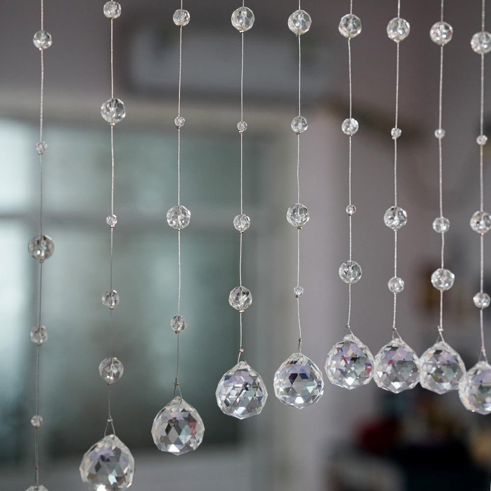 20 Strings Crystal Beaded Curtain, Arched Door String Curtain, Hanging Doorway Room Divider Suitable for Home, Coffee House, Bedroom, Restaurant.