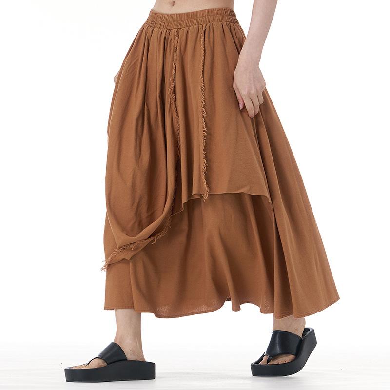 Summer Plus Size Women's Loose Slim Look Old A- Line Skirt Grinding Solid Color Trendy Casual Daily Commute