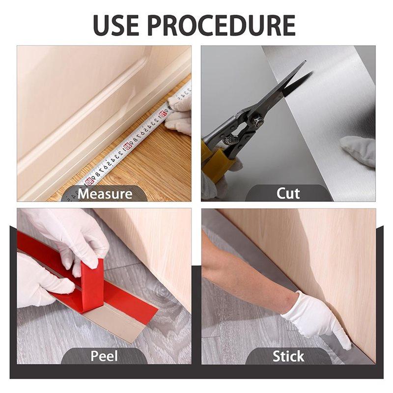 3X Stainless Steel Kick Plate, Peel And Stick Kickplate Base Cover,Baseboard Molding Trim For Wall,Silver