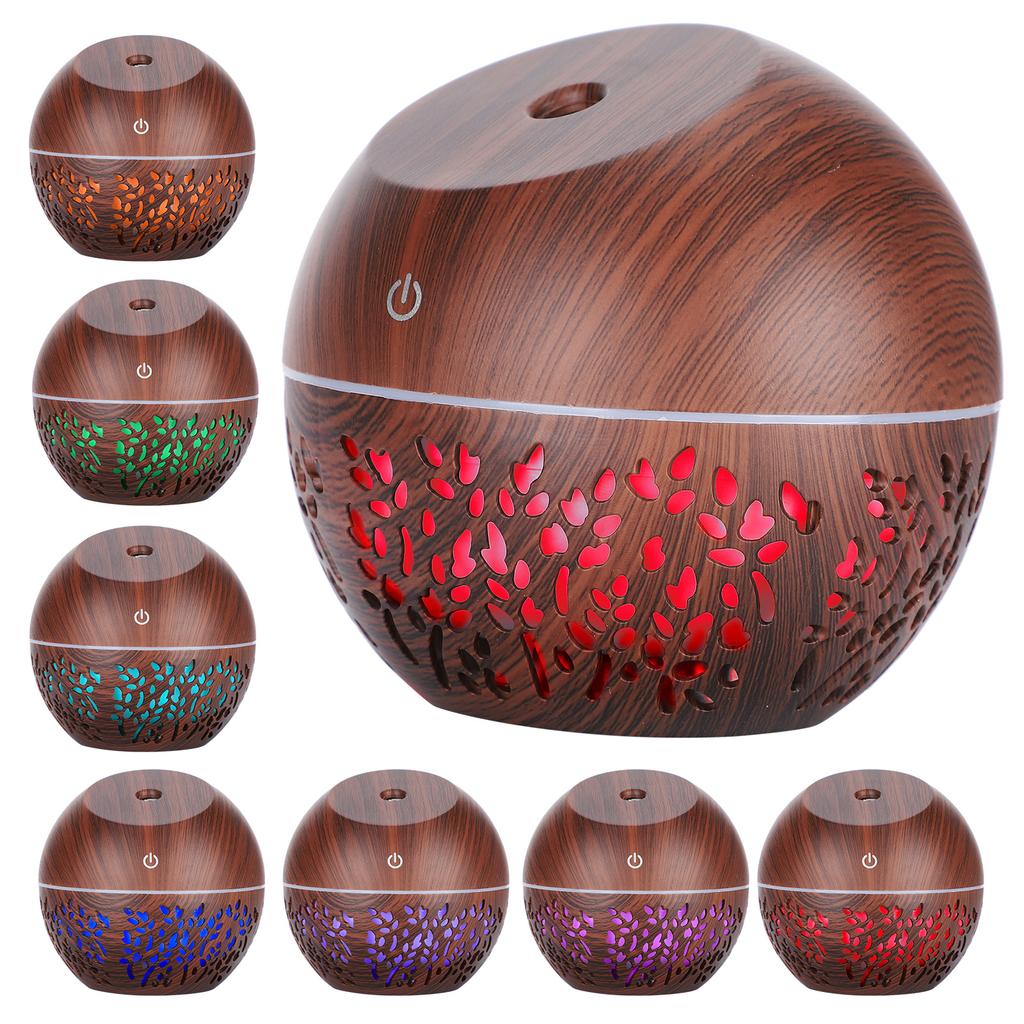 Mini Humidifier USB Night Light Dark Wood Grain Oil Diffuser Aroma Purifier 130ml