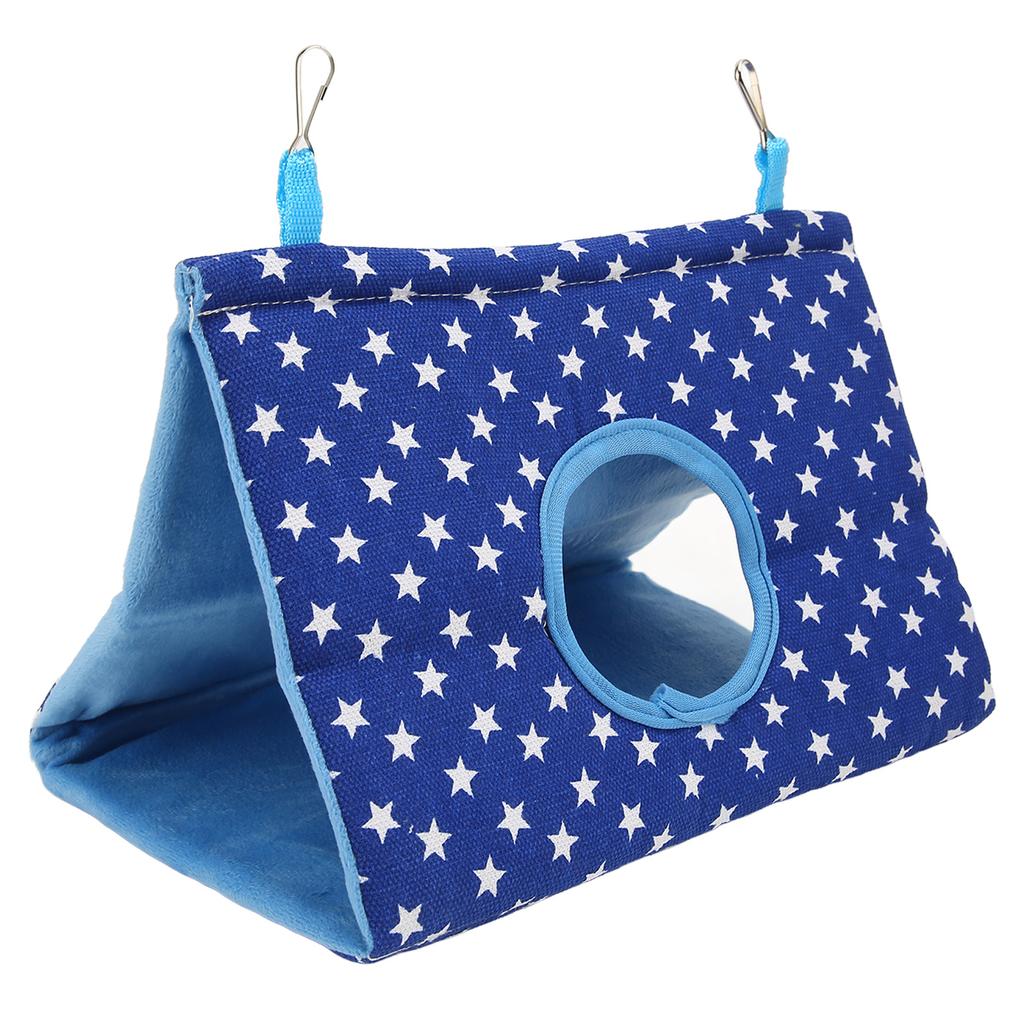 Bird Hanging Tent Warm Triangular Comfortable Parrot Sleeping Bed with Hooks for Budgies Parakeet M Blue Star