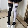Women Gothic Skeleton Print Over Knee Socks Elastic Nylon Blend Thigh High Stockings For Halloween Event And Fall Outfit