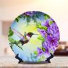 Small Bird Hummingbird Pink&Purple Flowers Decorative Plate Decorative Ceramic Plates Home Wobble-Plate with Display Stand Decoration Household