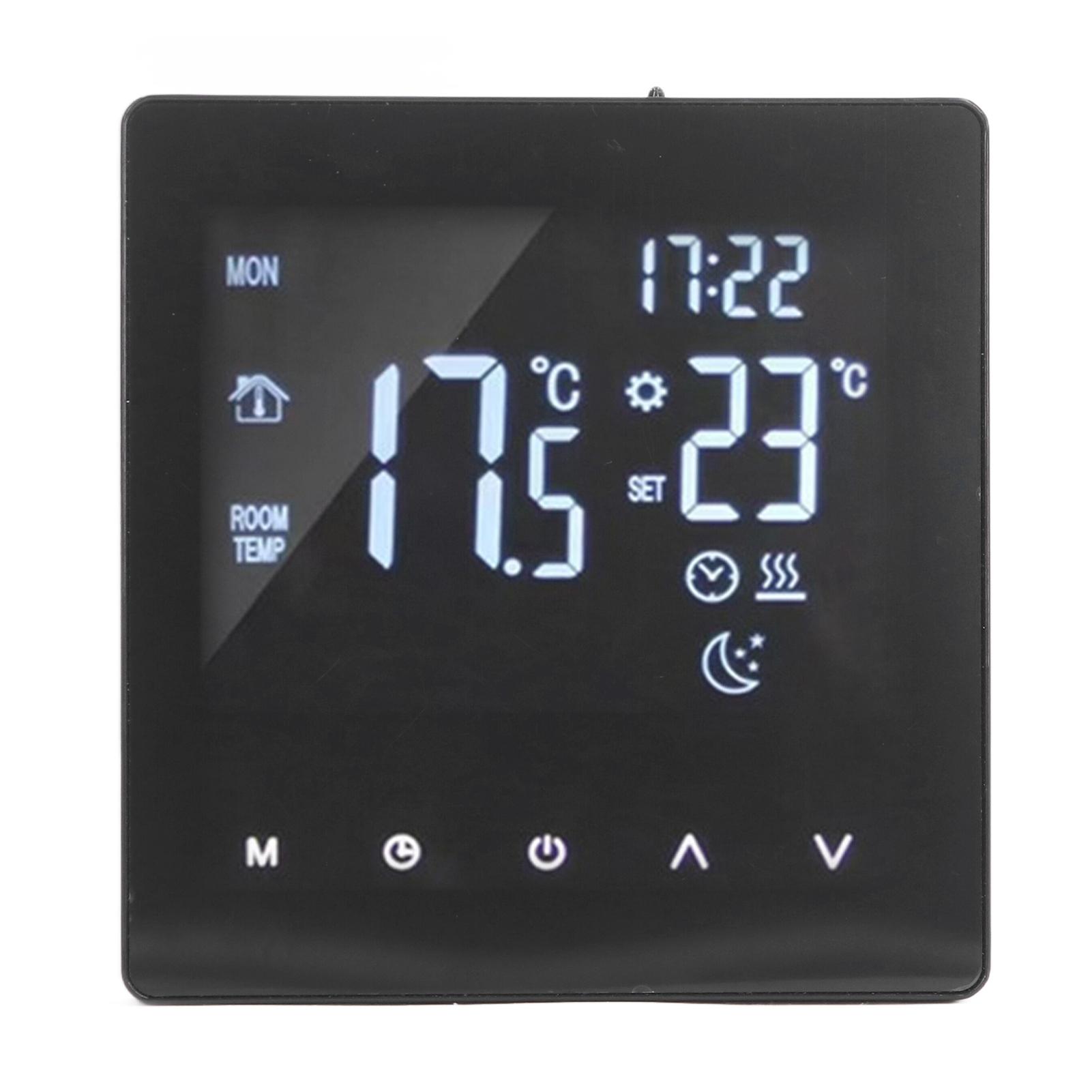 

Digital Thermostat LCD Display Programmable Smart Touch Screen Floor Water Heating Boiler Controller Black AC90‑240V