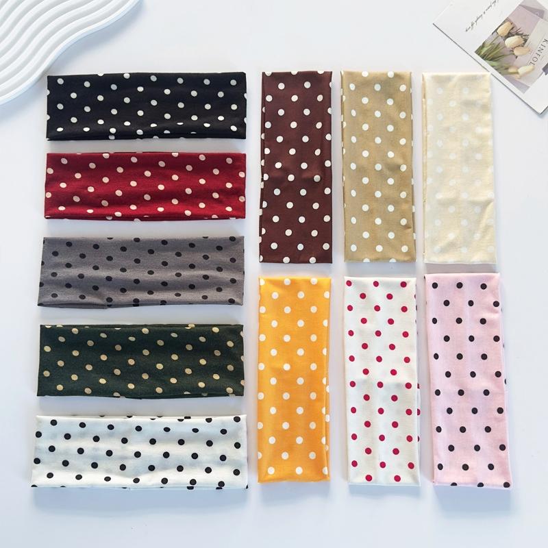 Retro Boho Breeze Wind Dot Stretch Women's Hairbands Korean Fashion Wide Headbands Yoga Sports Dating Hair Accessories