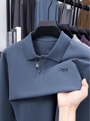 Polo de Manga Larga con Cuello Vuelto para Hombre - Color Sólido Bordado y Corte Holgado