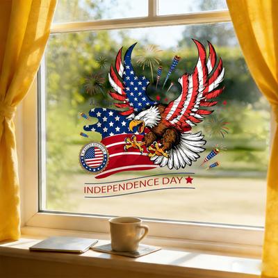 America Eagle Window Clings 4th of July Patriotic Static Window Decals Waterproof PVC Sticker for Independence Day Glass Door Window Decoration