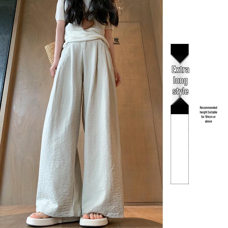 

Nai Fu Shan Women s High Waist White Ice Silk Wide-Leg Pants - Spring/Summer 2026 XL (for 125-140 jin)