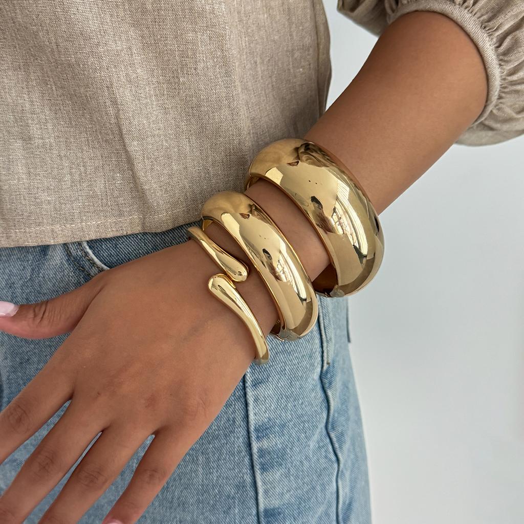 Salircon Hip Hop Exaggerated Wide Cuff Bangle Women Men Vintage Punk Irregular Glossy Gold Color Bracelet Bangles Party Jewelry